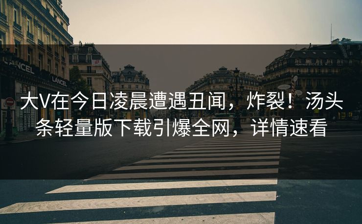 大V在今日凌晨遭遇丑闻，炸裂！汤头条轻量版下载引爆全网，详情速看