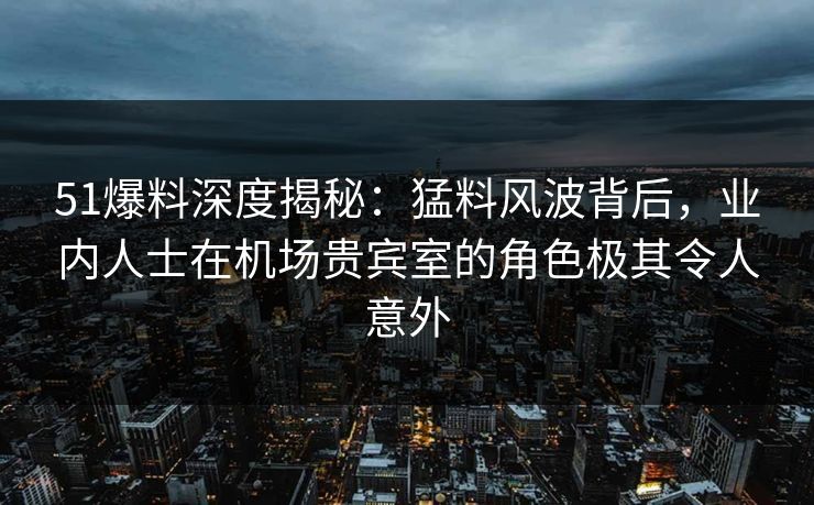 51爆料深度揭秘：猛料风波背后，业内人士在机场贵宾室的角色极其令人意外