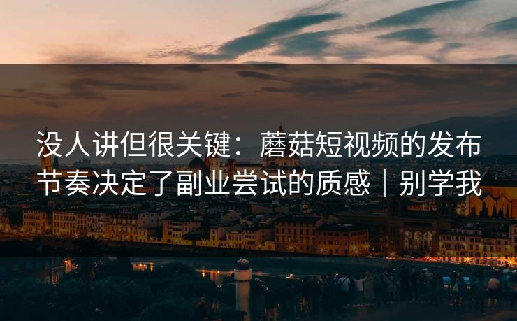 没人讲但很关键：蘑菇短视频的发布节奏决定了副业尝试的质感｜别学我
